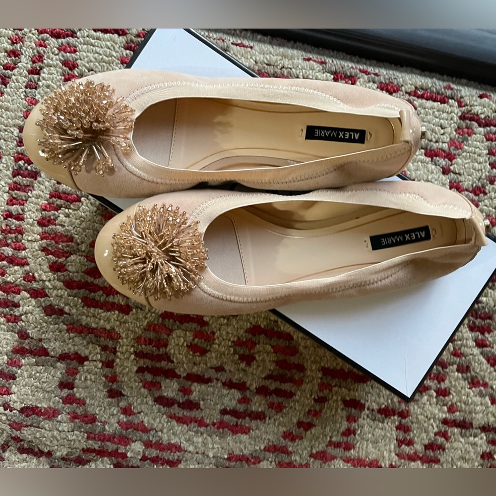 Alex Marie Cream Flats with Gold Embellishments